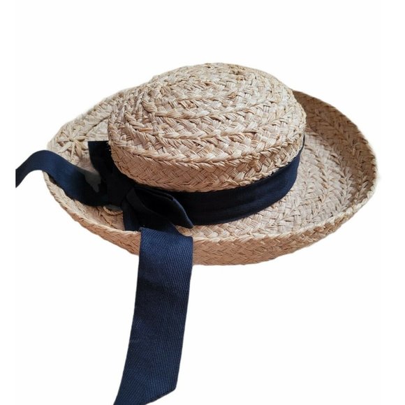 Helen Kaminski Accessories - [Helen Kaminski] Raffia Straw Sun Hat Navy Bow NEW